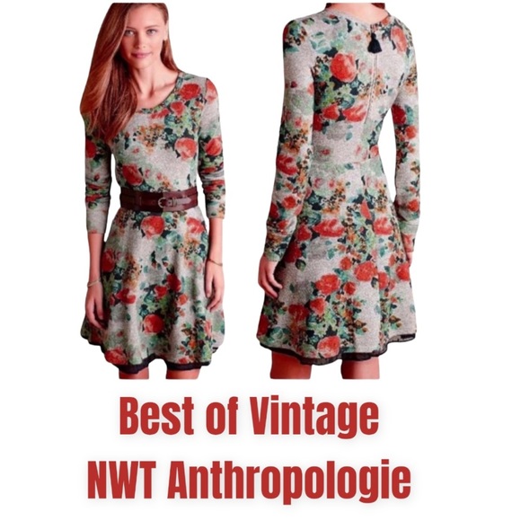 Anthropologie Dress Petite Medium P6 P8 French Terry Floral Black Dotted Hem NWT - Picture 3 of 16